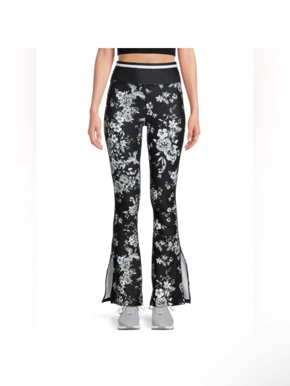 Johnny Was Active Women's Athletic Pants Flare Floral Side Slit High Rise Size M